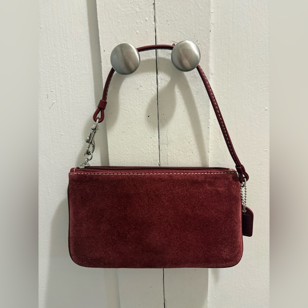 Coach Red/Burgundy Suede Leather Wristlet Bag - Picture 3 of 14